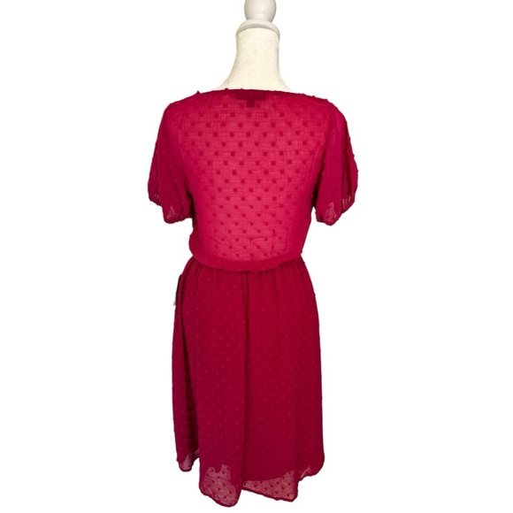 NWT Max + Ash Fuschia Polka Dot Textured Dress with Puff Sleeves - Picture 3 of 5